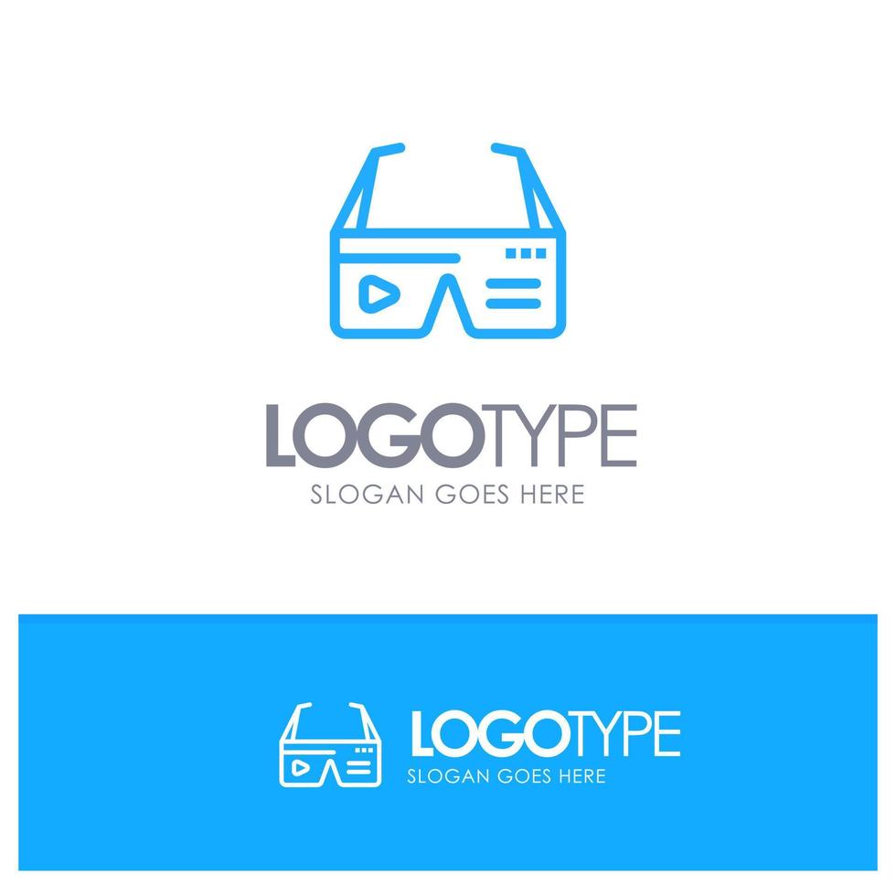 gafas digitales de computación informática logotipo de contorno azul de google con lugar para el eslogan vector