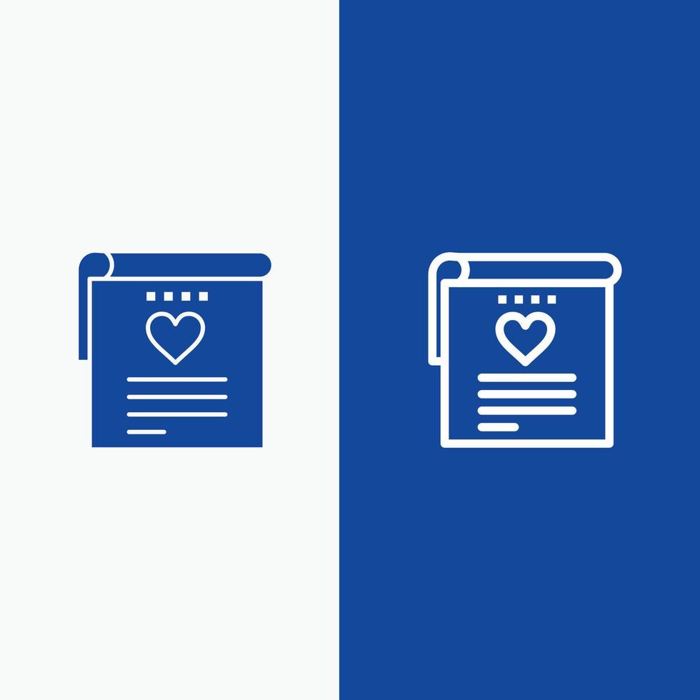 File Love Wedding Heart Line and Glyph Solid icon Blue banner Line and Glyph Solid icon Blue banner vector