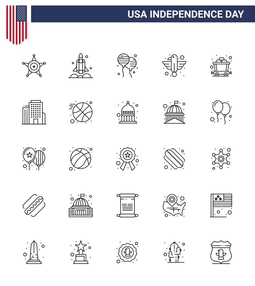 4th July USA Happy Independence Day Icon Symbols Group of 25 Modern Lines of state bird usa animal american Editable USA Day Vector Design Elements