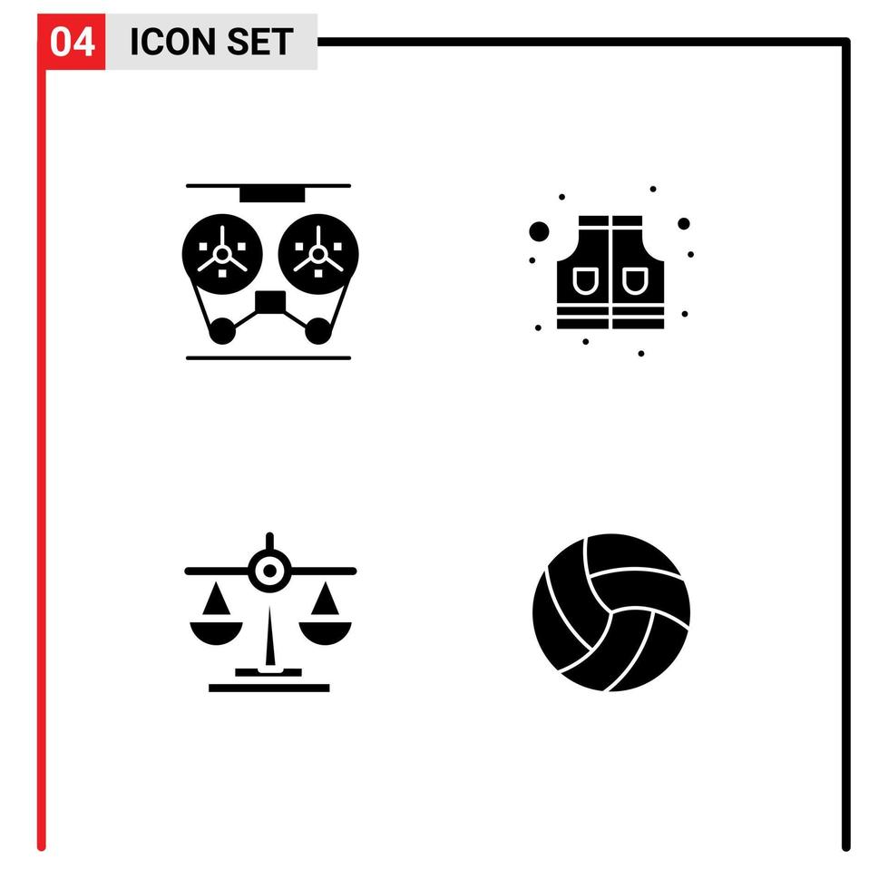 Pack of 4 Modern Solid Glyphs Signs and Symbols for Web Print Media such as audio justice recorder life scale Editable Vector Design Elements