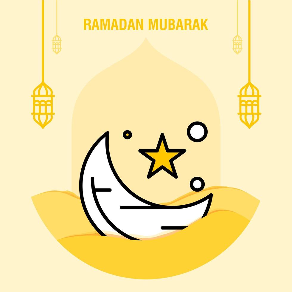 Ramadan kareem greeting template islamic crescent and arabic lantern vector illustration