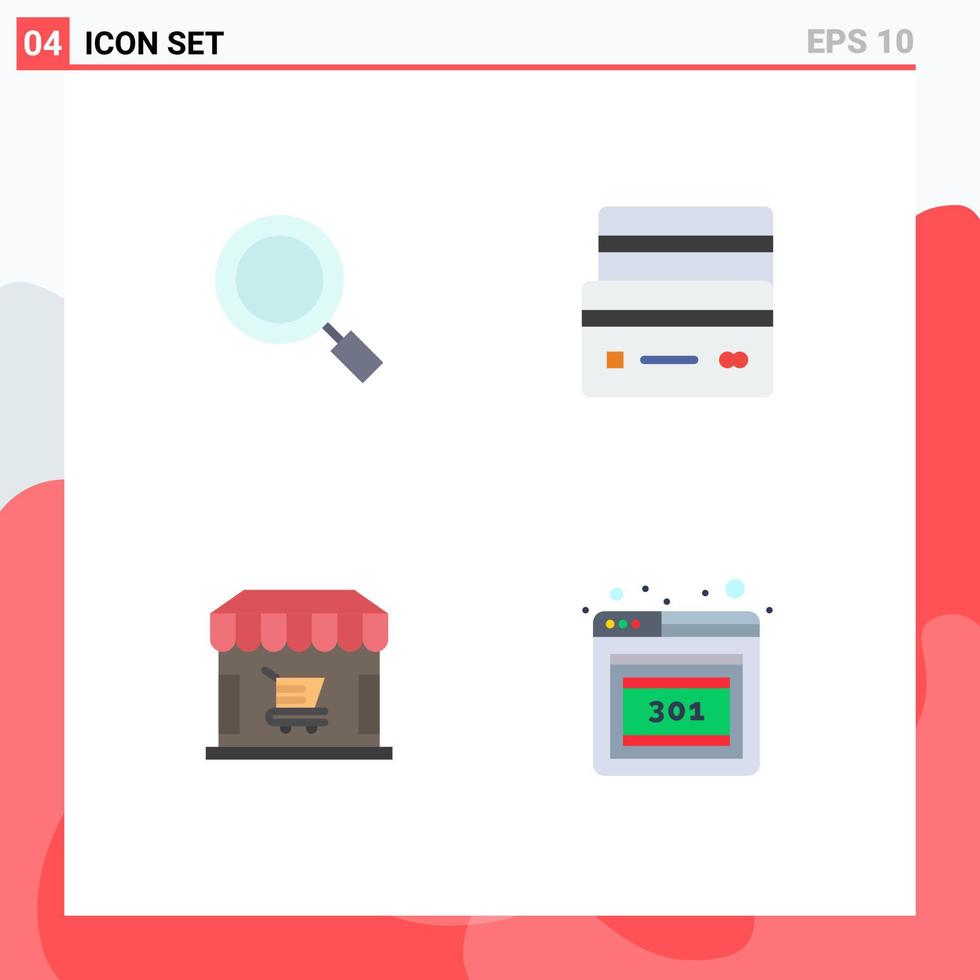 Set of 4 Modern UI Icons Symbols Signs for general ecommerce search debit shopping Editable Vector Design Elements