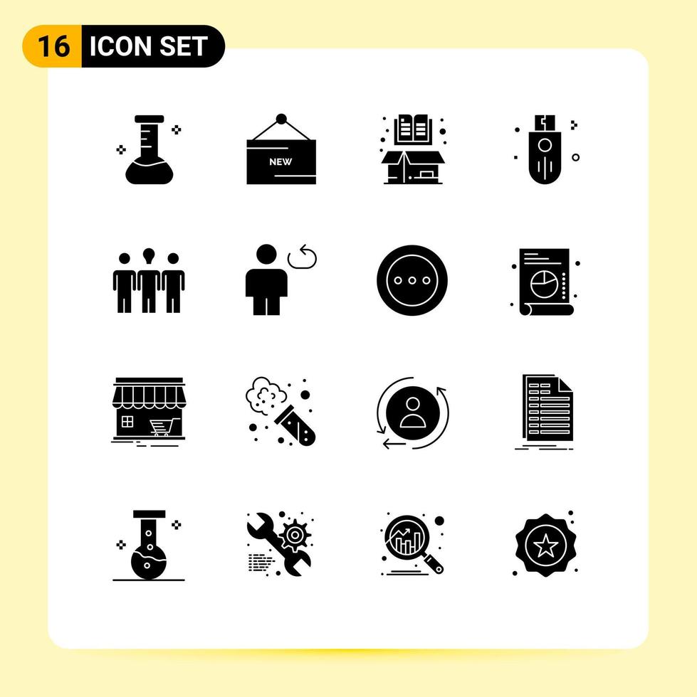 16 Thematic Vector Solid Glyphs and Editable Symbols of storage outline book memory open Editable Vector Design Elements