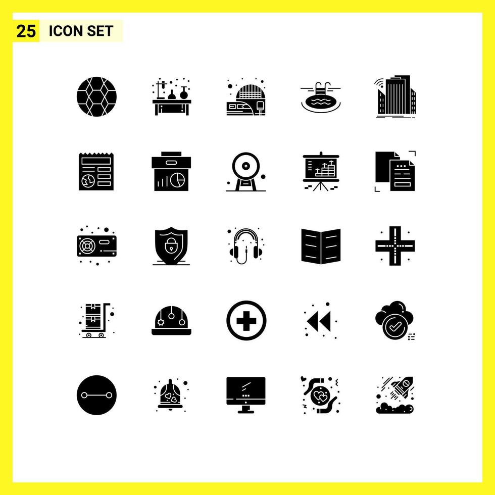 25 Creative Icons Modern Signs and Symbols of buildings hotel lamp pool train Editable Vector Design Elements