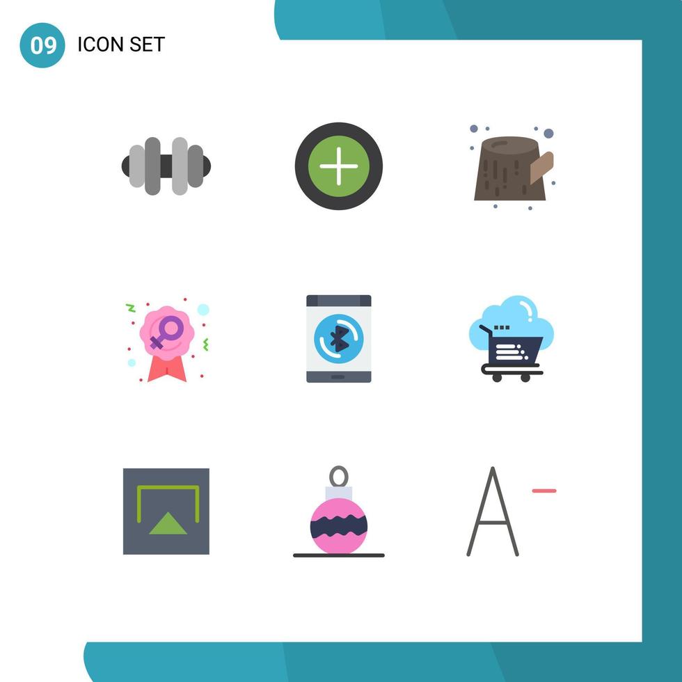 User Interface Pack of 9 Basic Flat Colors of cloud smartphone badge data bluetooth Editable Vector Design Elements