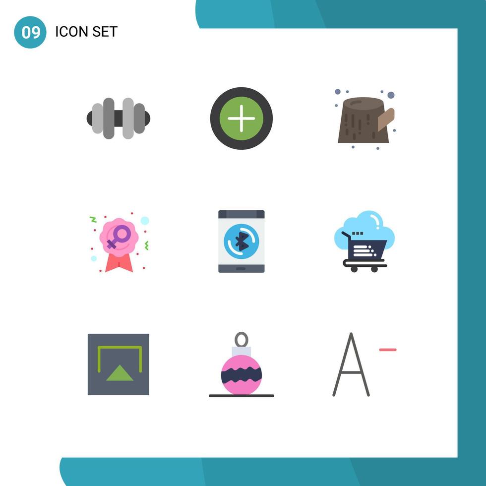 paquete de interfaz de usuario de 9 colores planos básicos de datos de insignia de teléfono inteligente en la nube elementos de diseño vectorial editables bluetooth vector