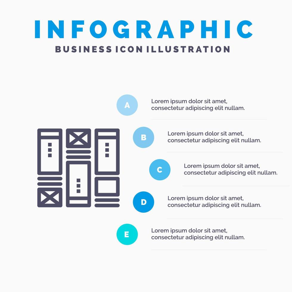 estructura de alambre boceto estructura de alambre idea plantilla de infografía azul plantilla de icono de línea de vector de 5 pasos