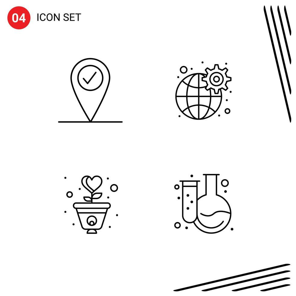 Pack of 4 creative Filledline Flat Colors of check in heart global gratitude back to school Editable Vector Design Elements