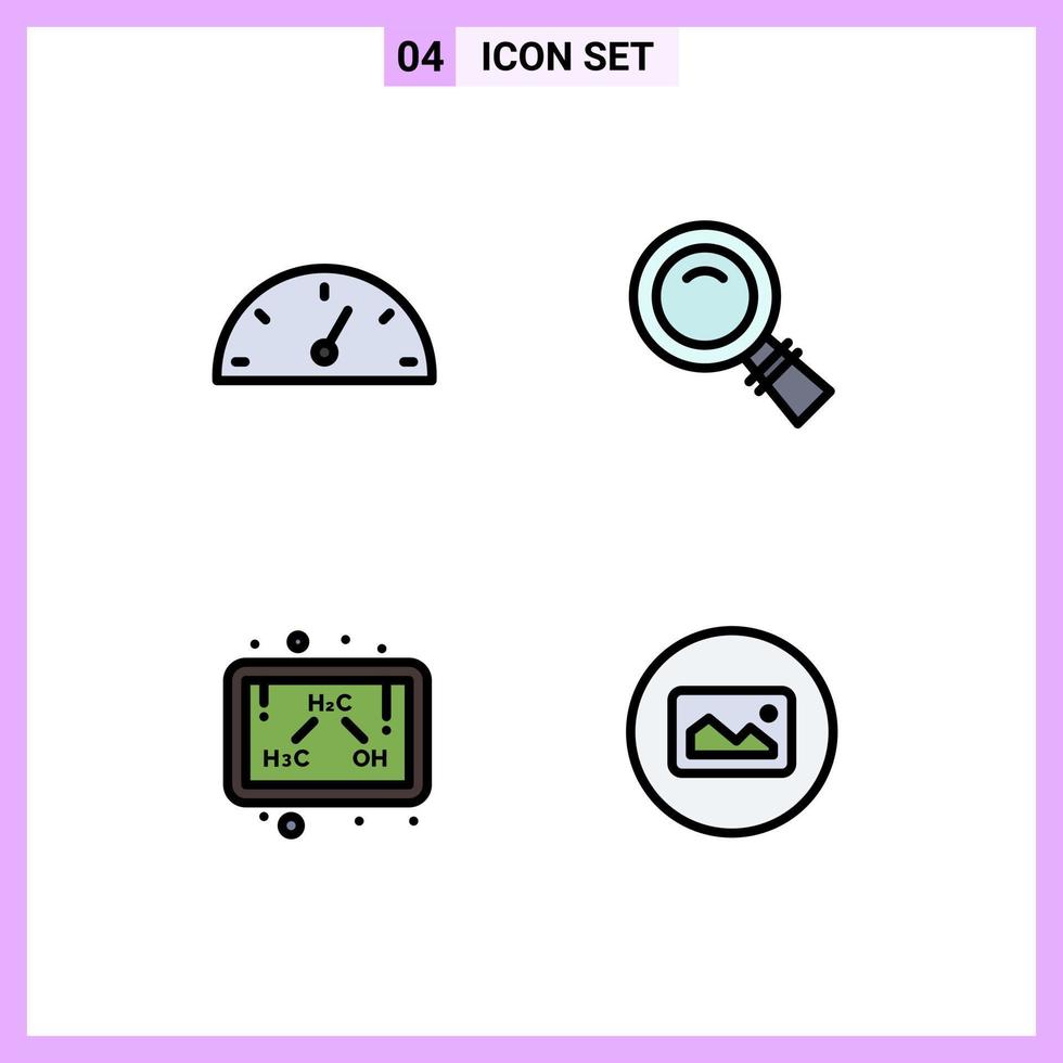User Interface Pack of 4 Basic Filledline Flat Colors of dashboard formula glass search image Editable Vector Design Elements