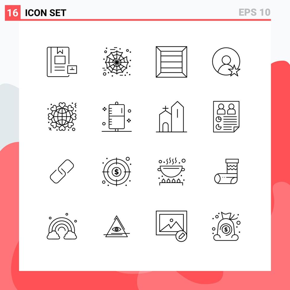 16 Universal Outline Signs Symbols of love heart box globe user Editable Vector Design Elements