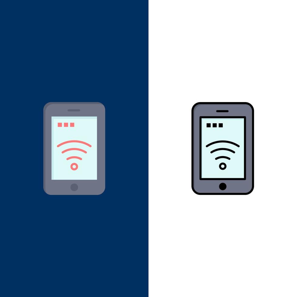 Mobile Sign Service Wifi  Icons Flat and Line Filled Icon Set Vector Blue Background
