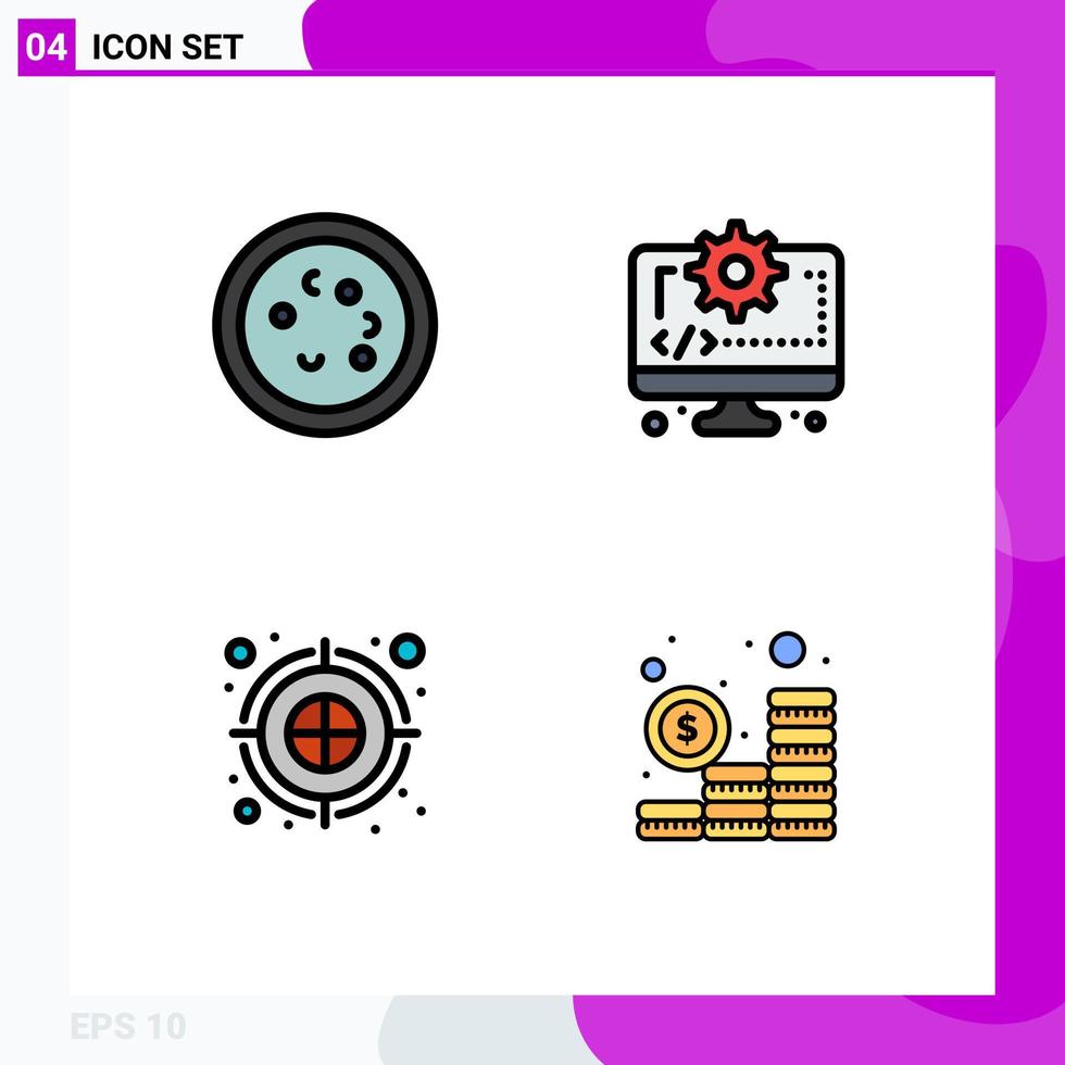 Stock Vector Icon Pack of 4 Line Signs and Symbols for bacteria archery arrow laboratory coding dart Editable Vector Design Elements