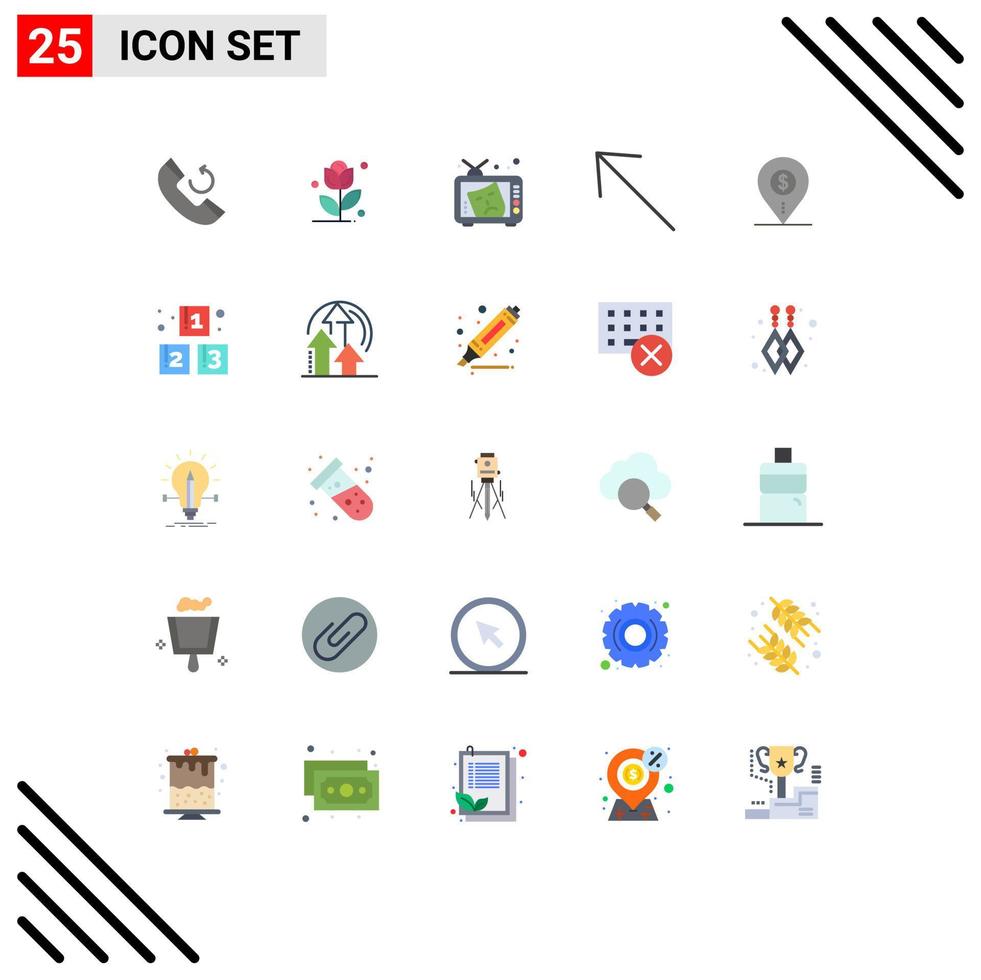 User Interface Pack of 25 Basic Flat Colors of location pin art dollar left Editable Vector Design Elements