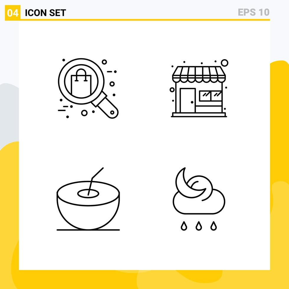 Mobile Interface Line Set of 4 Pictograms of browse coconut shop market store forecast Editable Vector Design Elements