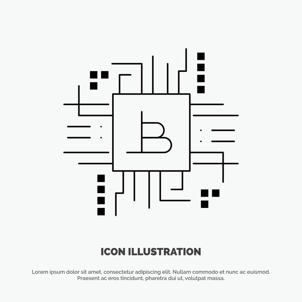 vector de icono de línea de finanzas de computadora de bitcoin de industria de dinero