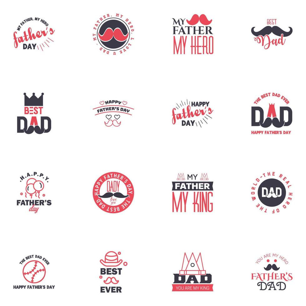 Happy fathers day 16 Black and Pink typography set Vector emblems Lettering for greeting cards banners tshirt design You are the best dad Editable Vector Design Elements