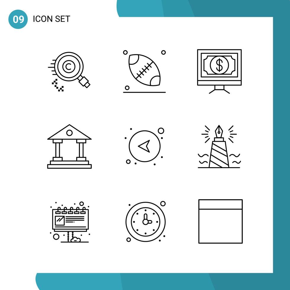 Vector Pack of 9 Outline Symbols Line Style Icon Set on White Background for Web and Mobile