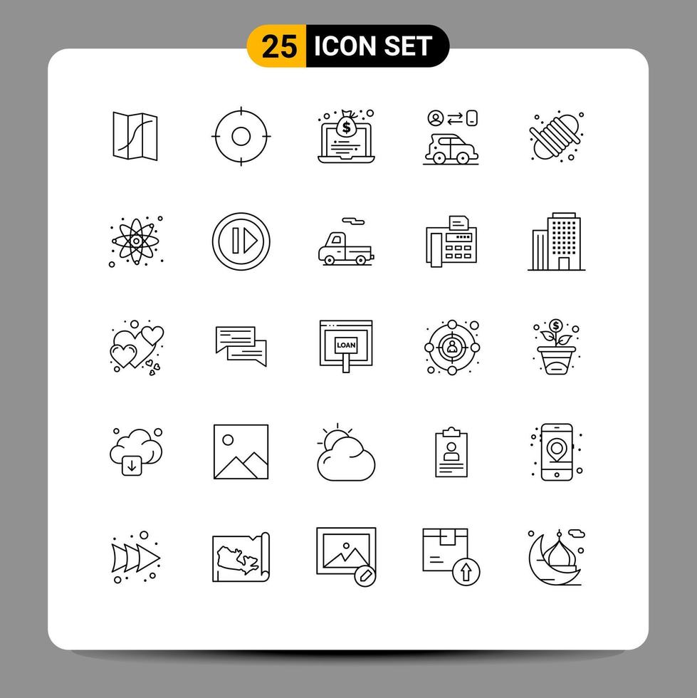 Pack of 25 creative Lines of equipment technology laptop man car Editable Vector Design Elements