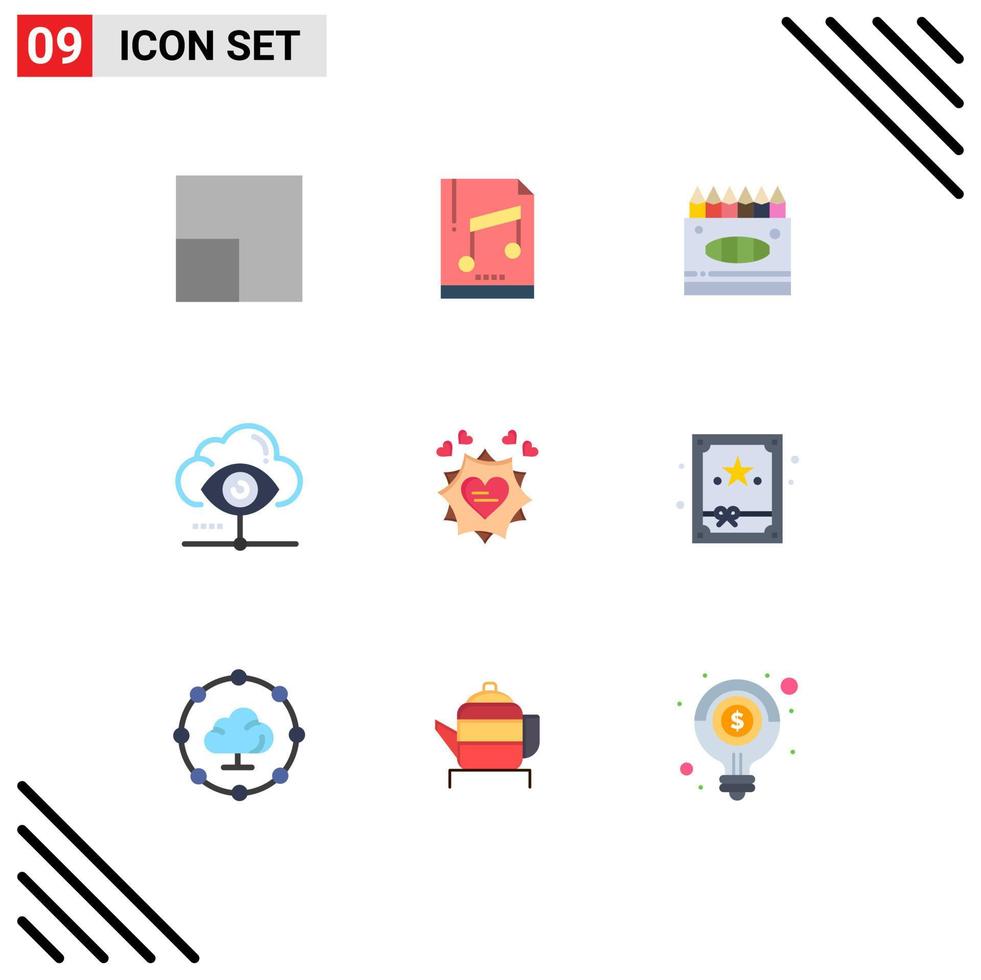 9 User Interface Flat Color Pack of modern Signs and Symbols of valentine love arts share view Editable Vector Design Elements