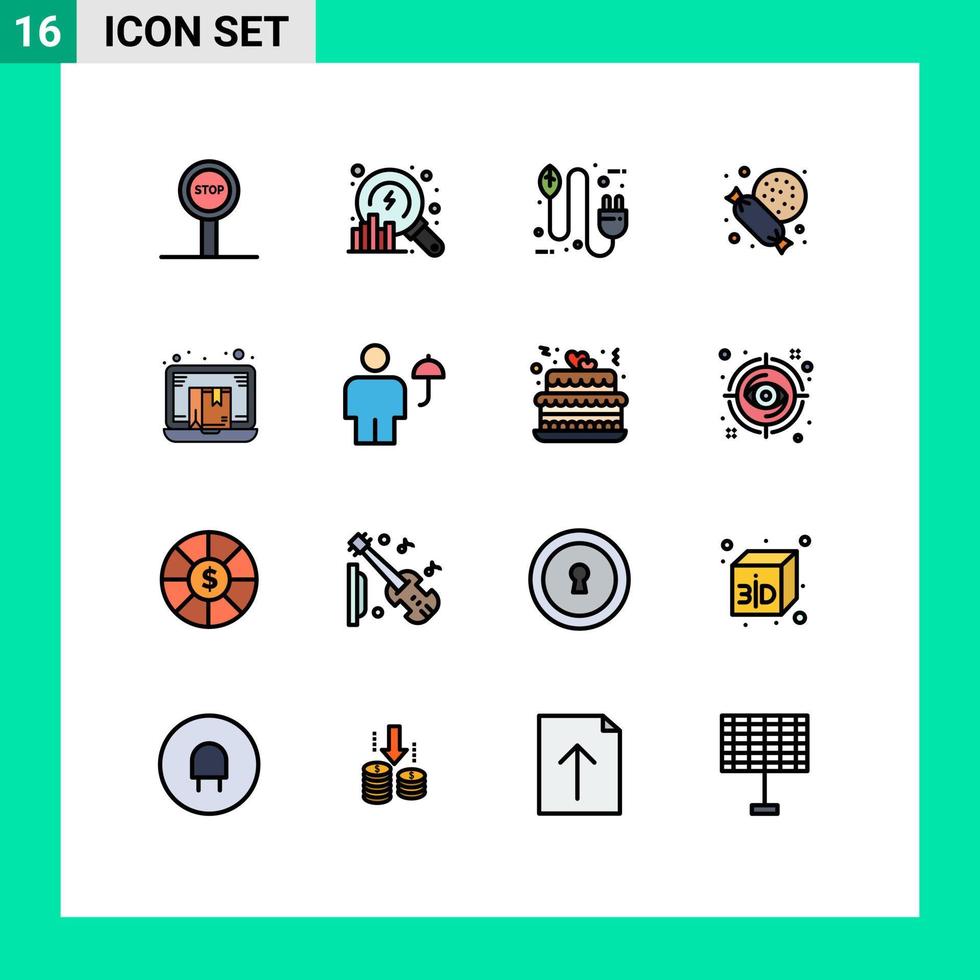 Modern Set of 16 Flat Color Filled Lines Pictograph of e box concept candy supermarket Editable Creative Vector Design Elements
