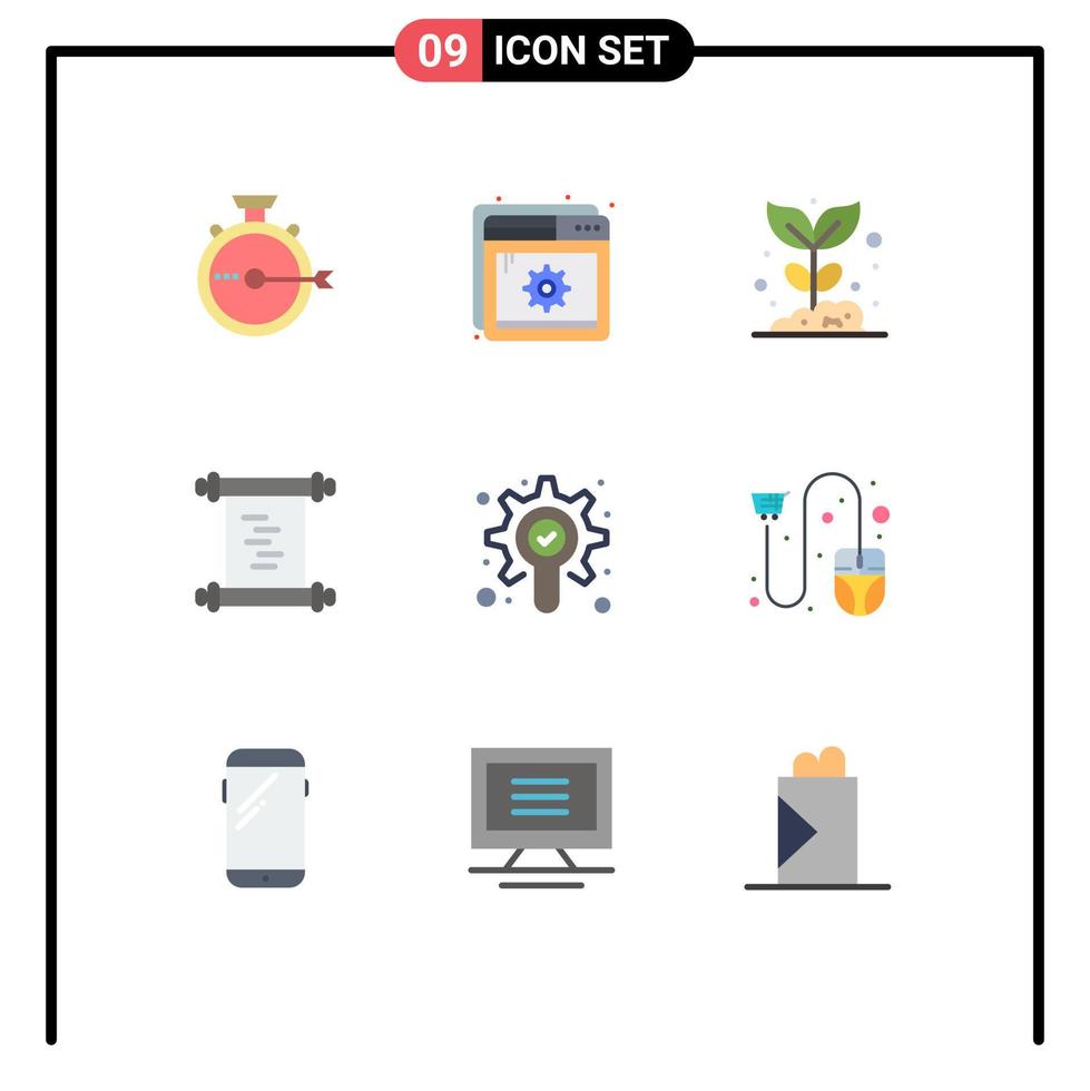 Flat Color Pack of 9 Universal Symbols of search log setting history nature Editable Vector Design Elements