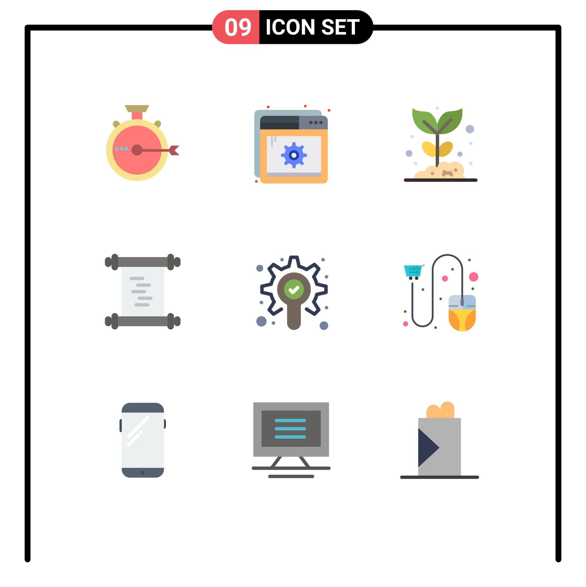 Flat Color Pack of 9 Universal Symbols of search log setting history 