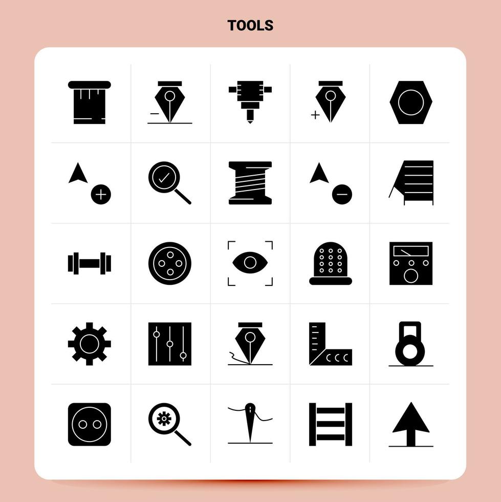 Solid 25 Tools Icon set Vector Glyph Style Design Black Icons Set Web and Mobile Business ideas design Vector Illustration