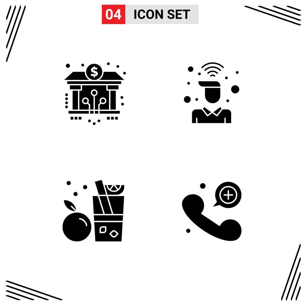 Pictogram Set of 4 Simple Solid Glyphs of bank wifi crypto on fruit Editable Vector Design Elements