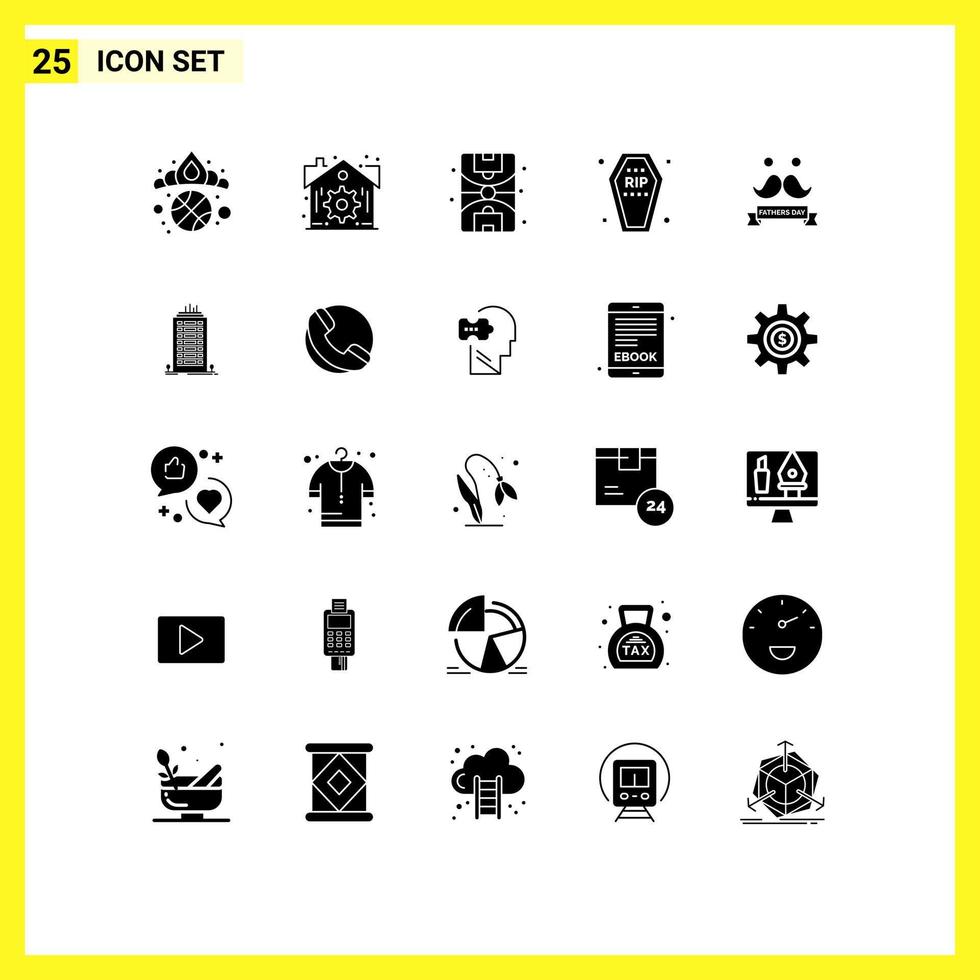 Set of 25 Vector Solid Glyphs on Grid for fathers celebrate life halloween death Editable Vector Design Elements