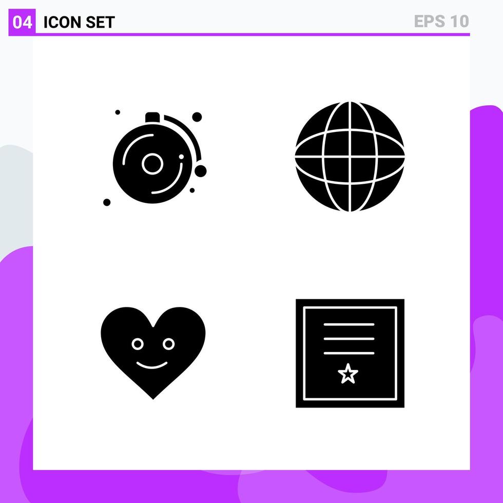 conjunto de 4 iconos en estilo sólido símbolos de glifos creativos para el diseño de sitios web y aplicaciones móviles signo de icono sólido simple aislado en fondo blanco 4 iconos fondo de vector de icono negro creativo