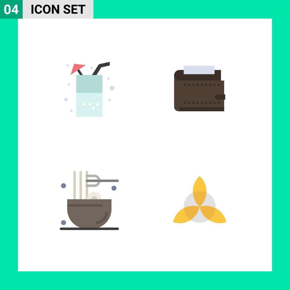 conjunto de 4 iconos planos vectoriales en cuadrícula para bebidas monedero jugo finanzas bebidas elementos de diseño vectorial editables vector