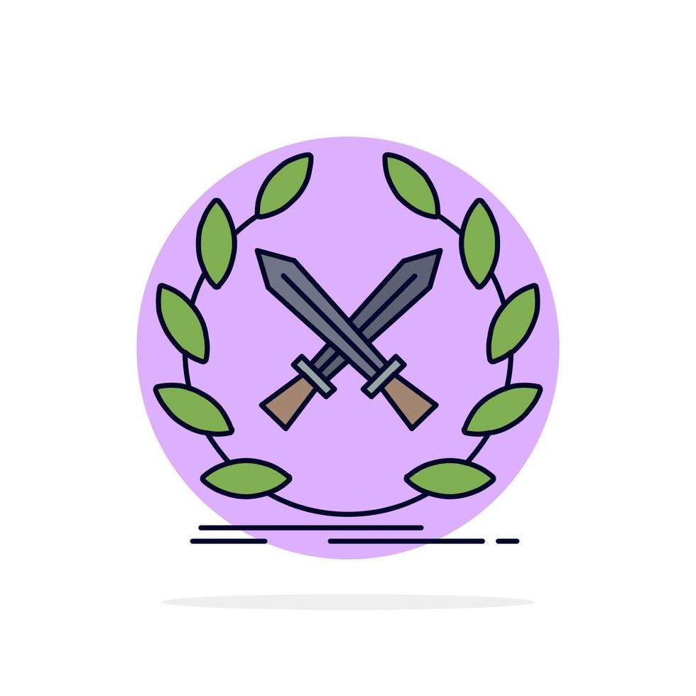 batalla emblema juego etiqueta espadas color plano icono vector