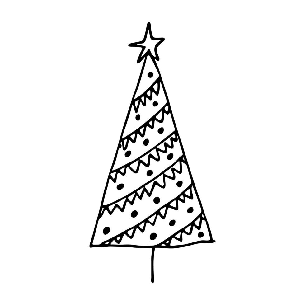 Christmas tree hand drawn clipart. Spruce doodle. Single element for card, print, web, design, decor vector