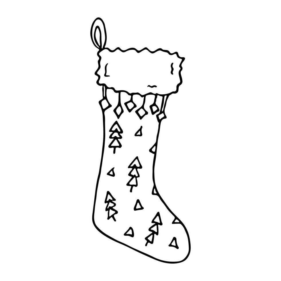 Hand drawn sock for Christmas gifts. Hanging sock doodle. Winter single design element vector