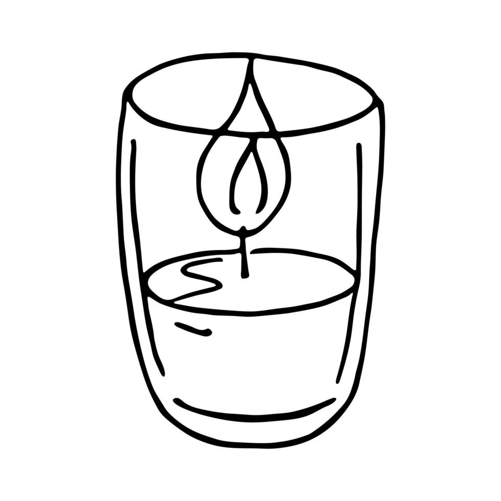 Burning aroma candle in a jar. Single doodle illustration. Hand drawn clipart for card, logo, design vector