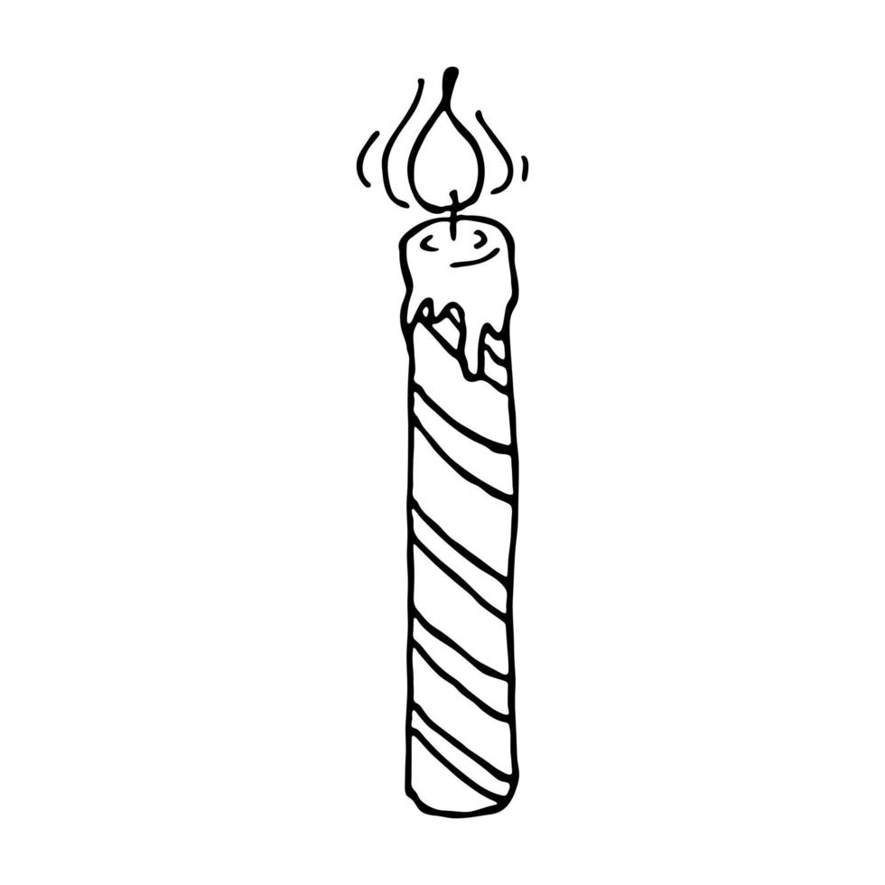 Burning birthday candle. Single doodle illustration. Hand drawn clipart for card, logo, design vector