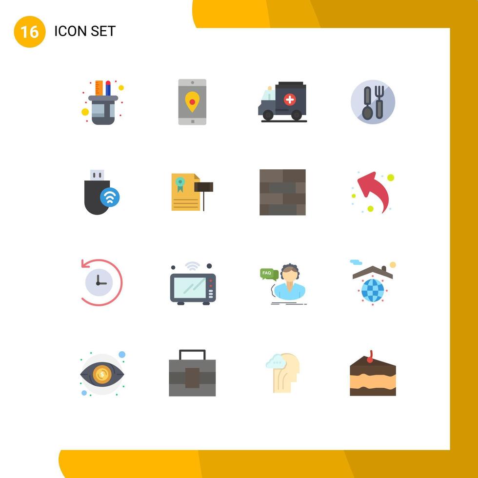 16 User Interface Flat Color Pack of modern Signs and Symbols of computers spoon map fork food Editable Pack of Creative Vector Design Elements