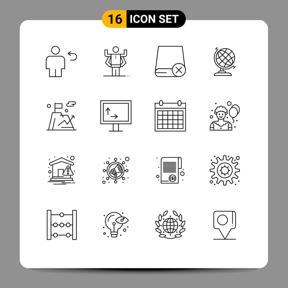 Mobile Interface Outline Set of 16 Pictograms of business geography organization earth gadget Editable Vector Design Elements