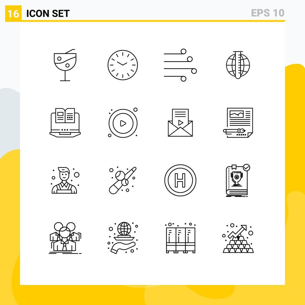 Set of 16 Commercial Outlines pack for computer research climate market analysis Editable Vector Design Elements
