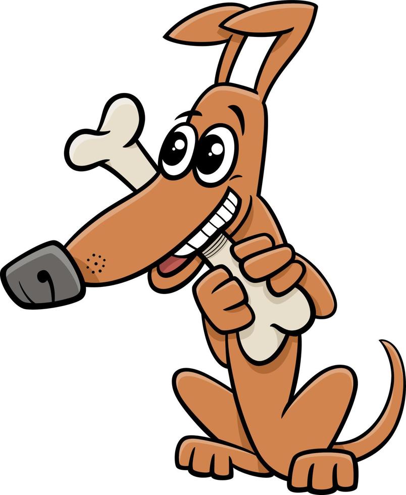 cartoon dog animal character biting a bone vector