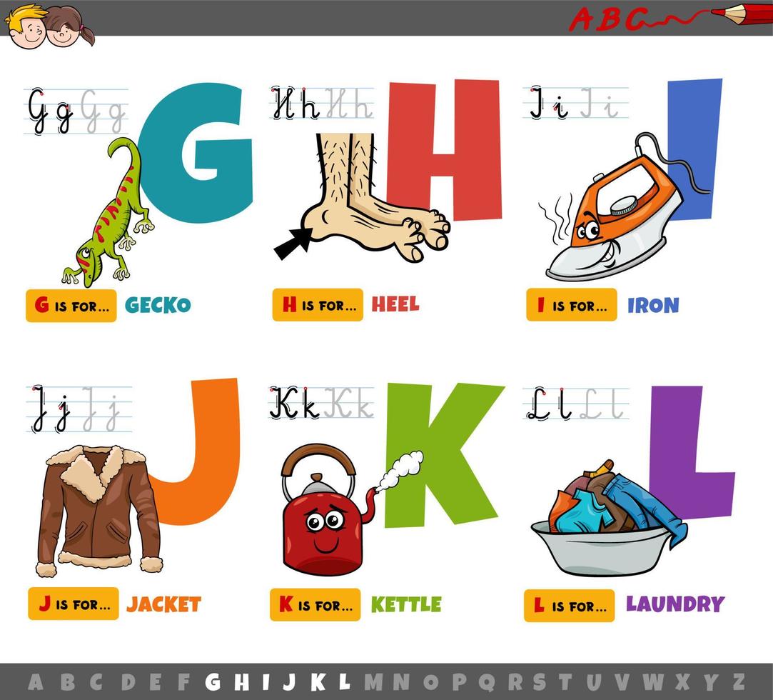 educational cartoon alphabet letters for children from G to L vector