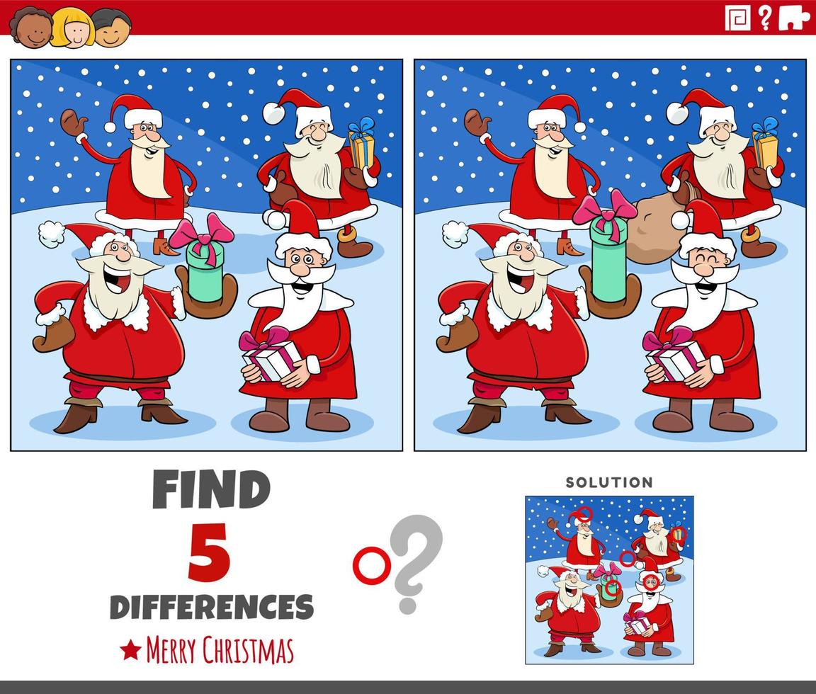 differences game for children with Santa Clauses characters vector
