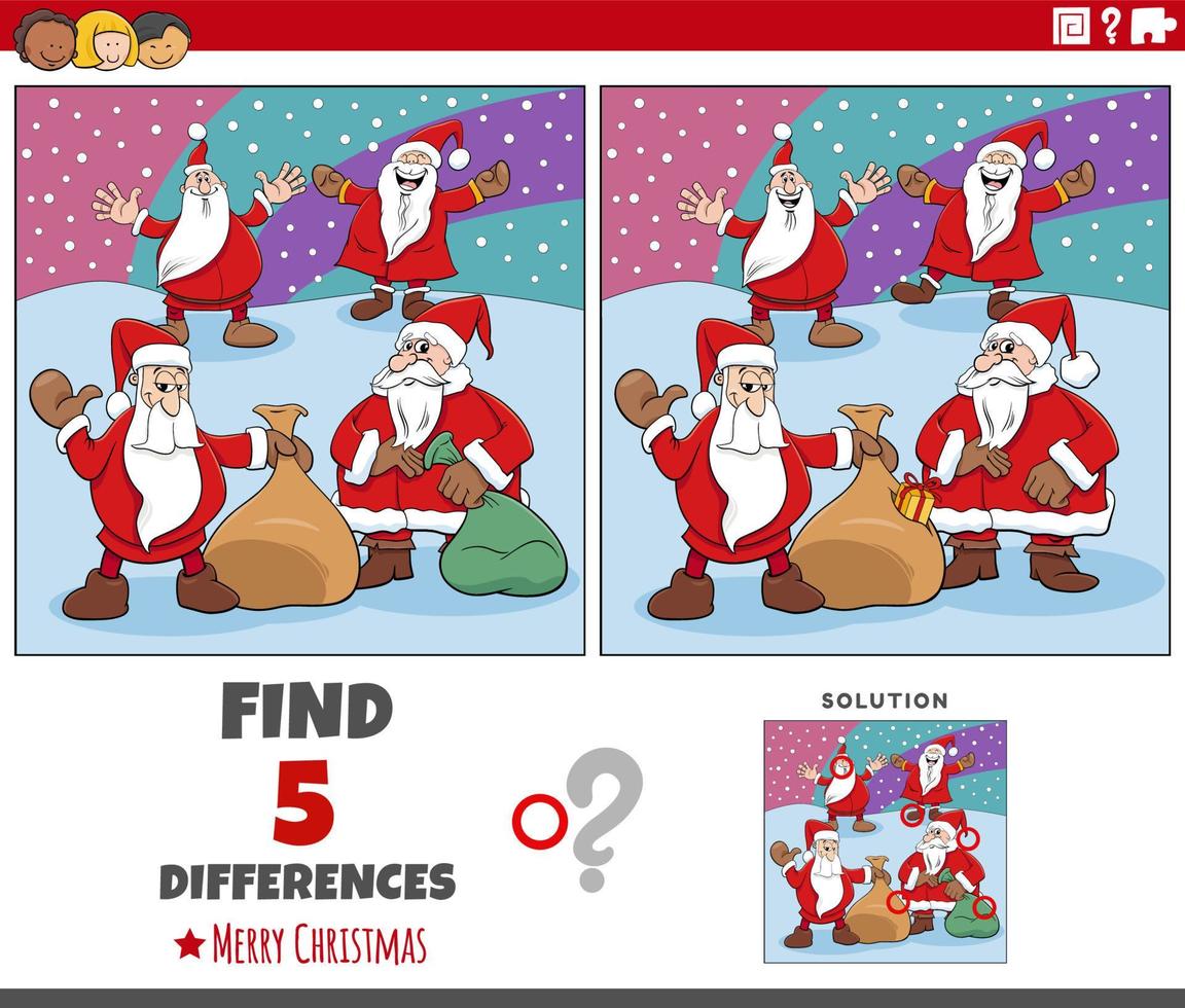 tarea de diferencias para niños con personajes de santa claus vector