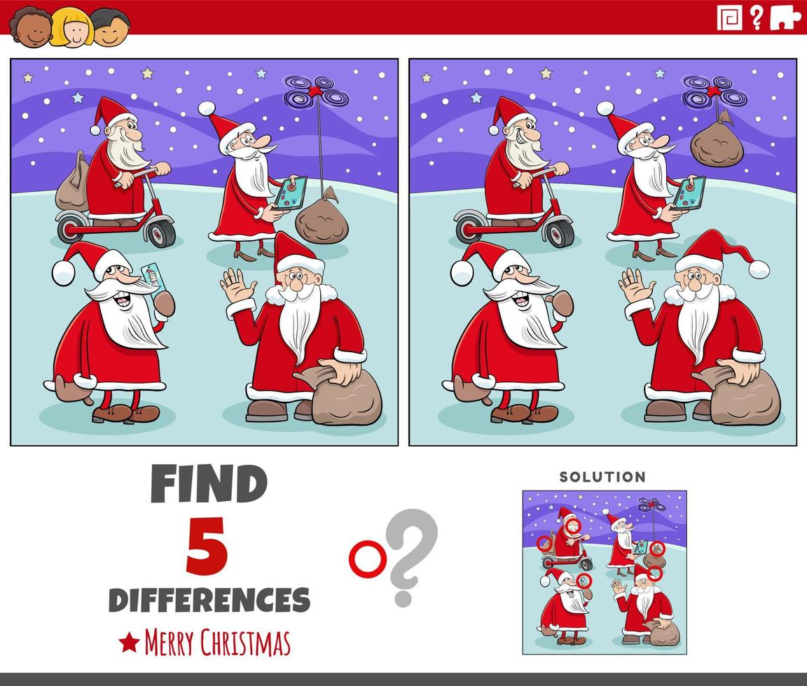 differences game for children with Santa Clauses characters vector
