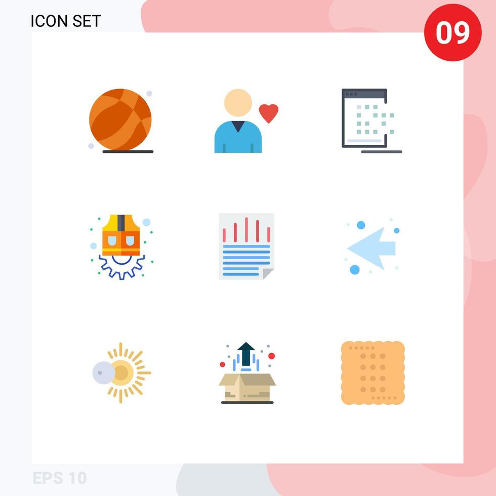 Pictogram Set of 9 Simple Flat Colors of ok gear app labour jacket Editable Vector Design Elements