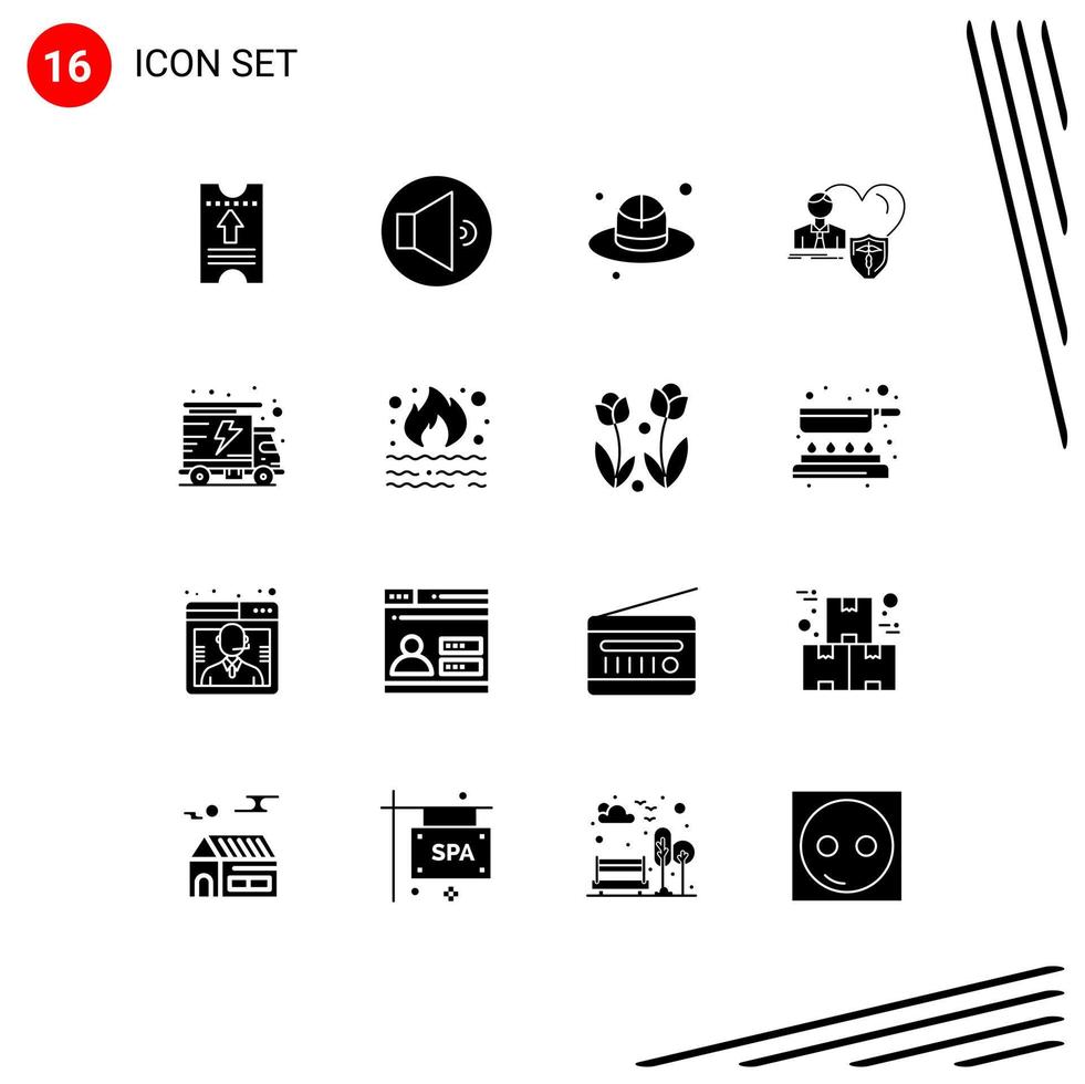 16 Universal Solid Glyph Signs Symbols of truck energy day heart home Editable Vector Design Elements