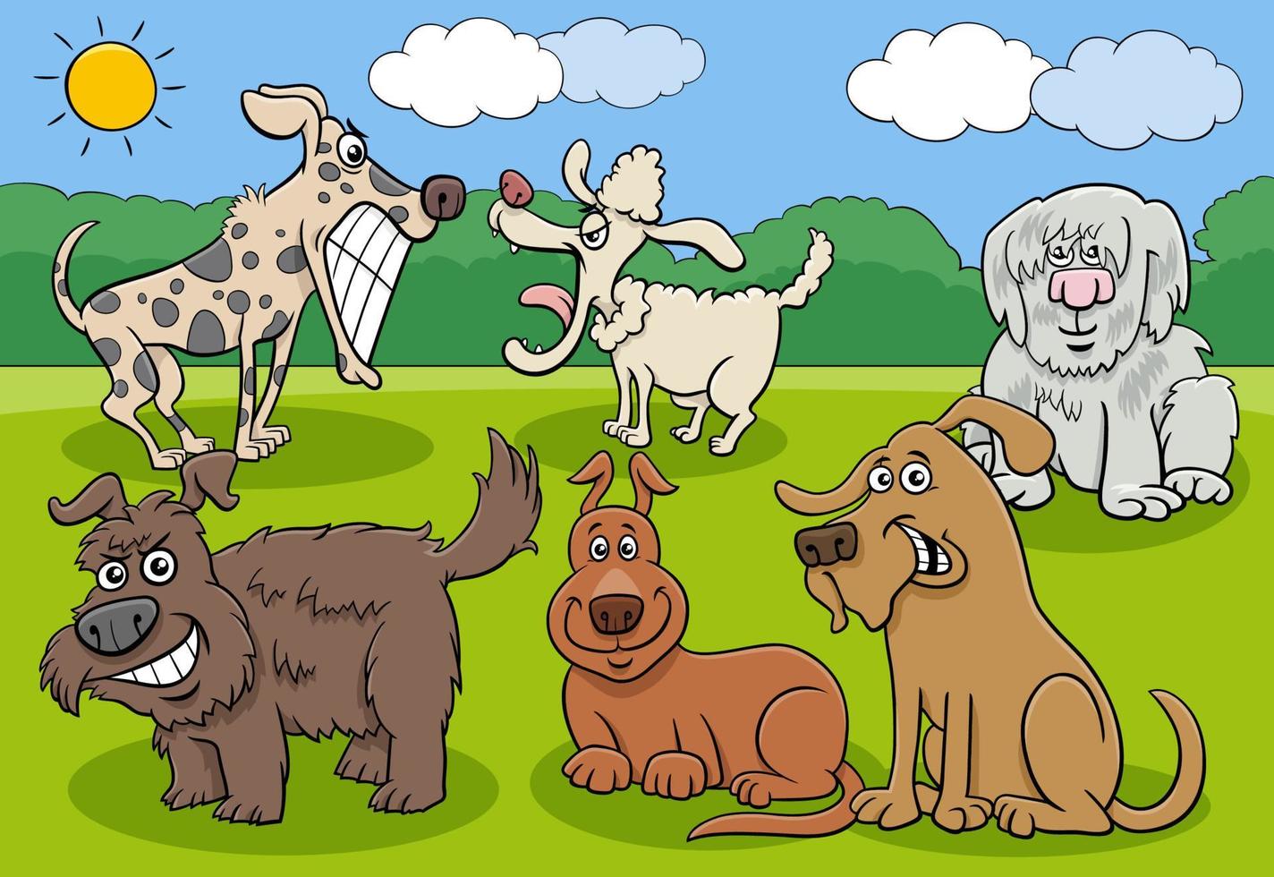 cartoon dogs and puppies funny characters group vector