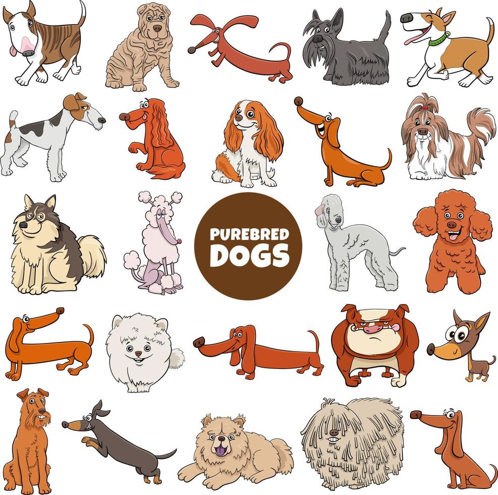 conjunto grande de personajes de perros y cachorros de pura raza de dibujos animados vector