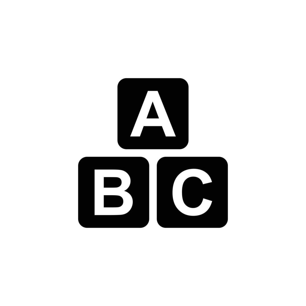 eps10 vector negro abc letras de bloque icono de arte sólido aislado sobre fondo blanco. símbolo de educación infantil de cubos abc en un estilo moderno y sencillo para el diseño de su sitio web, logotipo y aplicación móvil