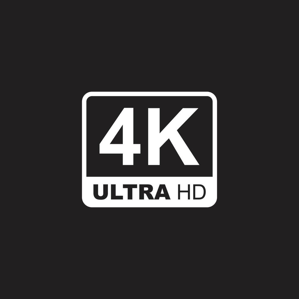 eps10 vector blanco 4k ultra o uhd 2160p icono aislado en fondo negro. símbolo de resolución de 4k de alta definición en un estilo moderno y plano simple para el diseño de su sitio web, logotipo y aplicación móvil